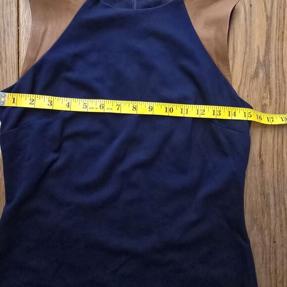 Lauren Ralph Lauren Women's 4 Blue Sheath Dress Leather Shoulder Trim Sleeveless - Picture 9 of 13